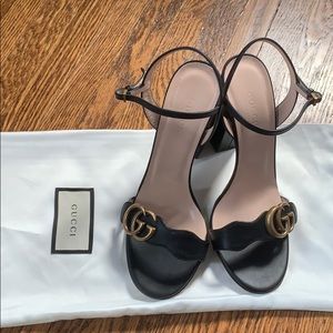 Gucci Marmont Leather Block Heel Sandals
